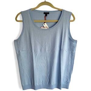 NWT Talbots Sleeveless Knit Tank Shell Blue Sweater Cotton Blend Office Size L
